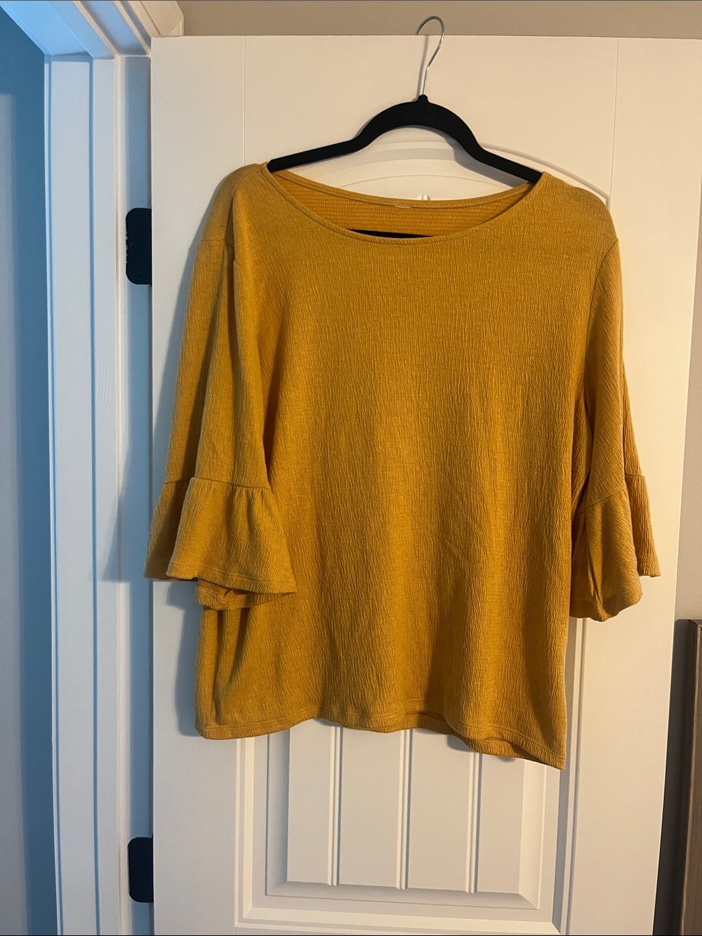 Mustard Bell Sleeve Women's Top - Casual Lightweight Knit